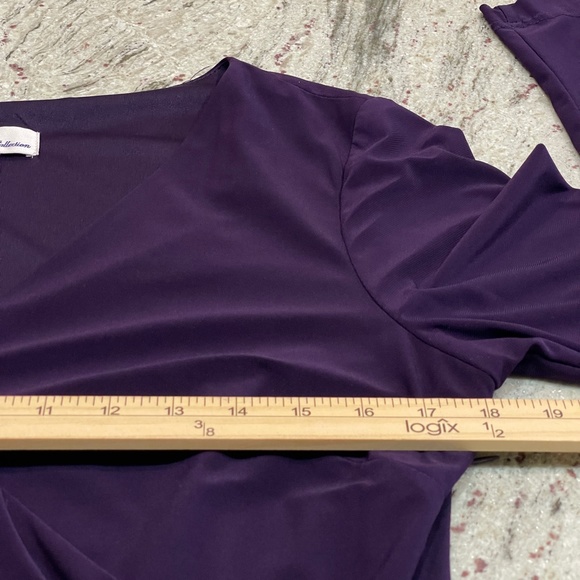 Eliza J Royal Collection Long Sleeve V Neck Mini Dress Stretch Purple - Picture 10 of 13